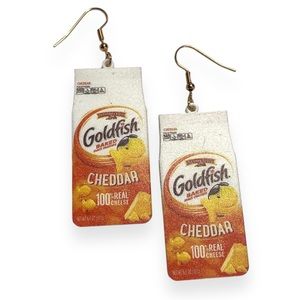 Whimsical Goldfish Crackers Package Earrings snacks chips junk food funny